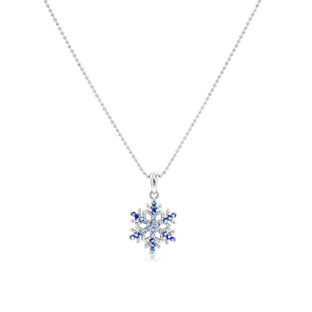 SO SEOUL 'Let it Snow' Pendant Necklace with Snowflake Design in Aurore Boreale or Blue Austrian Crystals