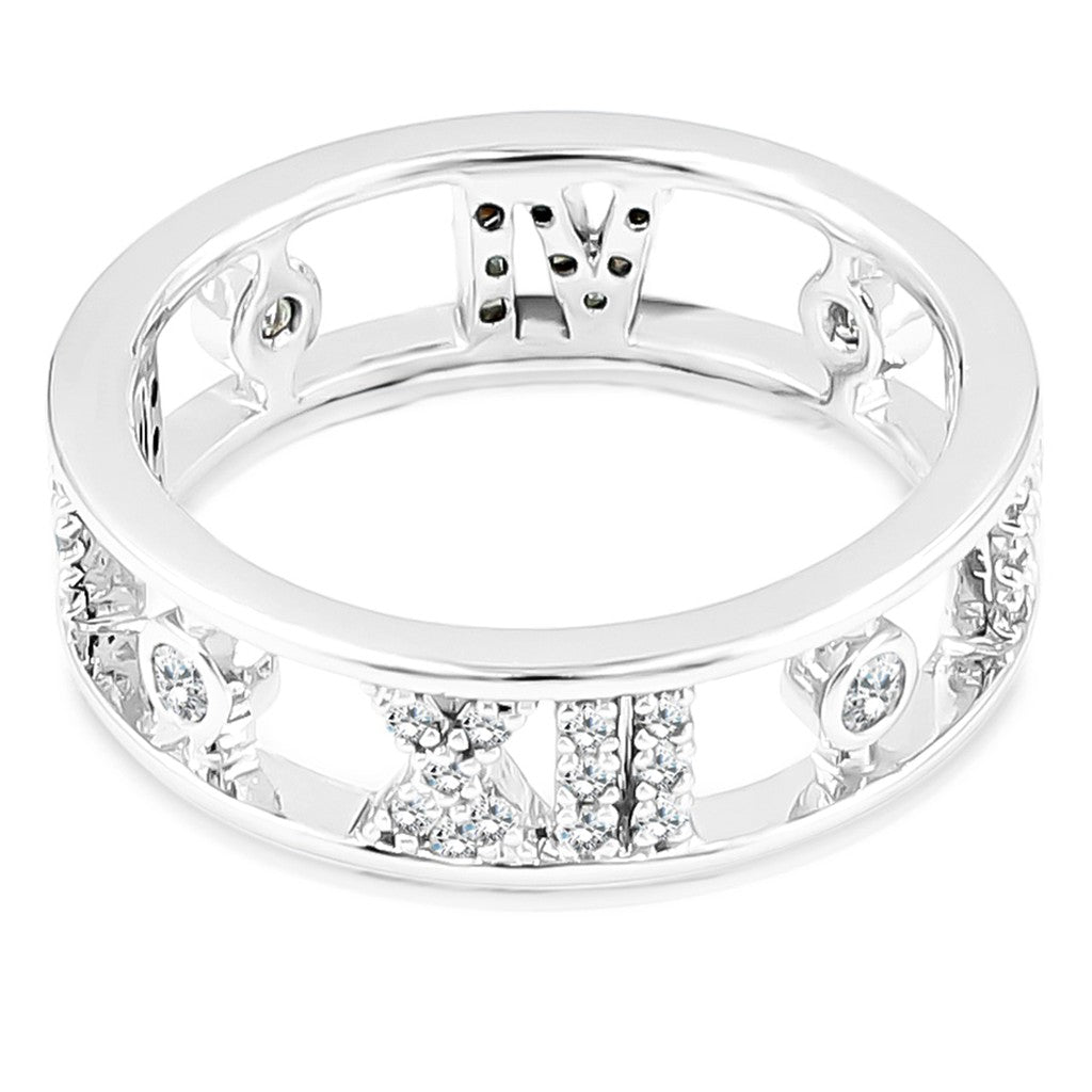 SO SEOUL Valeria Wide Band Ring Encrusted with Diamond Simulant Cubic Zirconia in Silver