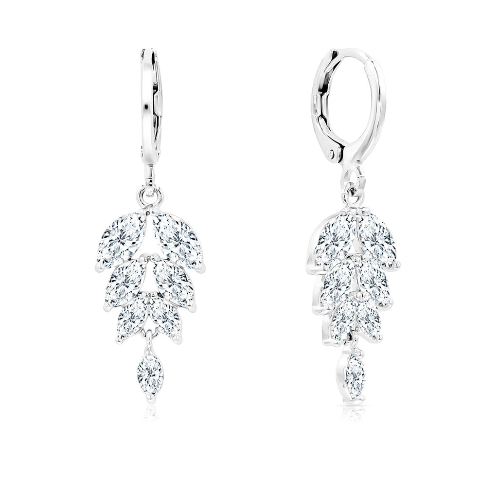 SO SEOUL loni Leaf Marquise Diamond Simulant Cubic Zirconia Hoop Earrings and Pendant Necklace Set