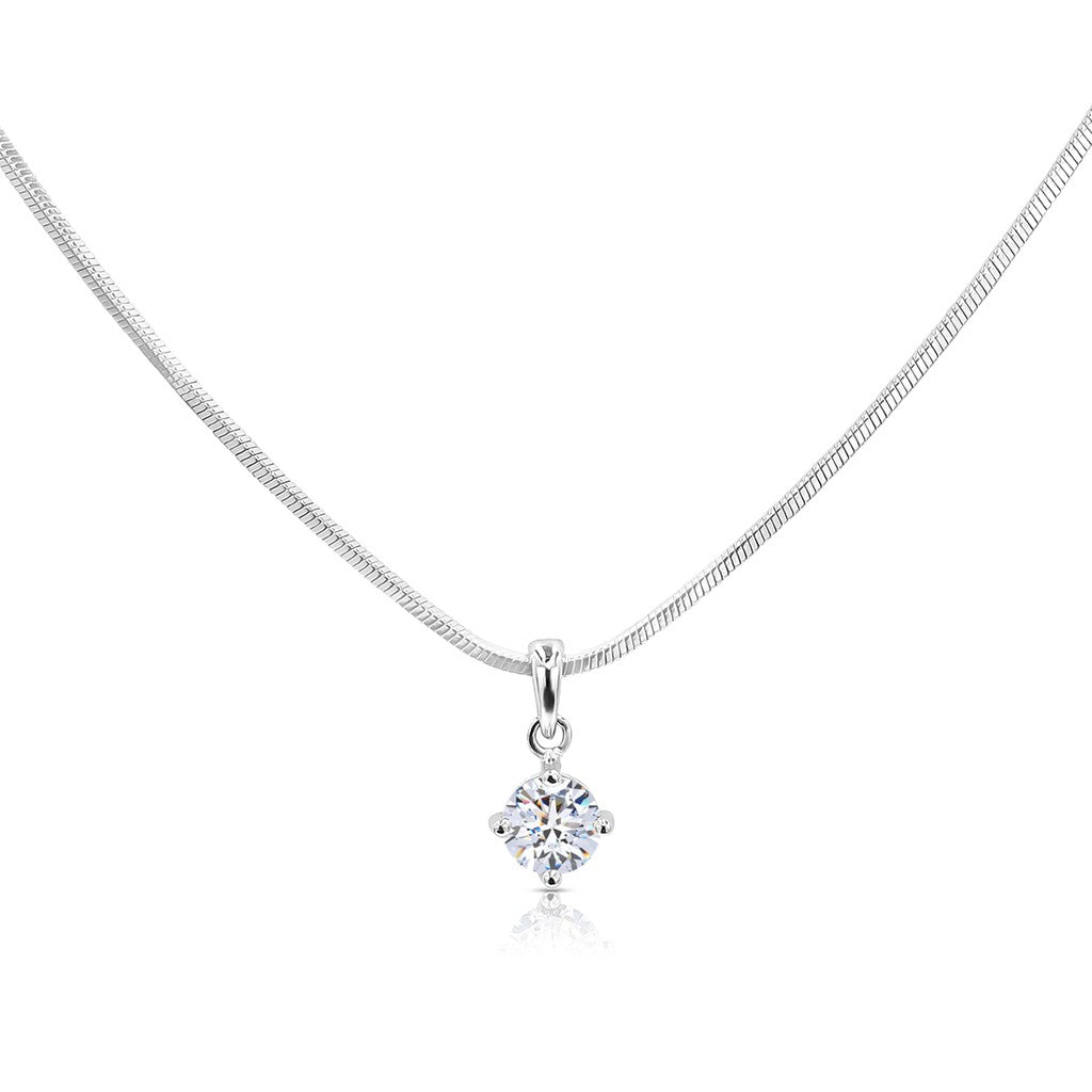 SO SEOUL Athena Solitaire Pendant Necklace with Round Brilliant Cut 0.5 - 2.0 CARAT Diamond Simulant Cubic Zirconia on a Sleek Chain