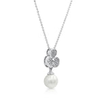 Load image into Gallery viewer, SO SEOUL Alette Clover Elegance Set - Pave Cubic Zirconia Necklace with Pearl Drop &amp; Matching Stud Earrings
