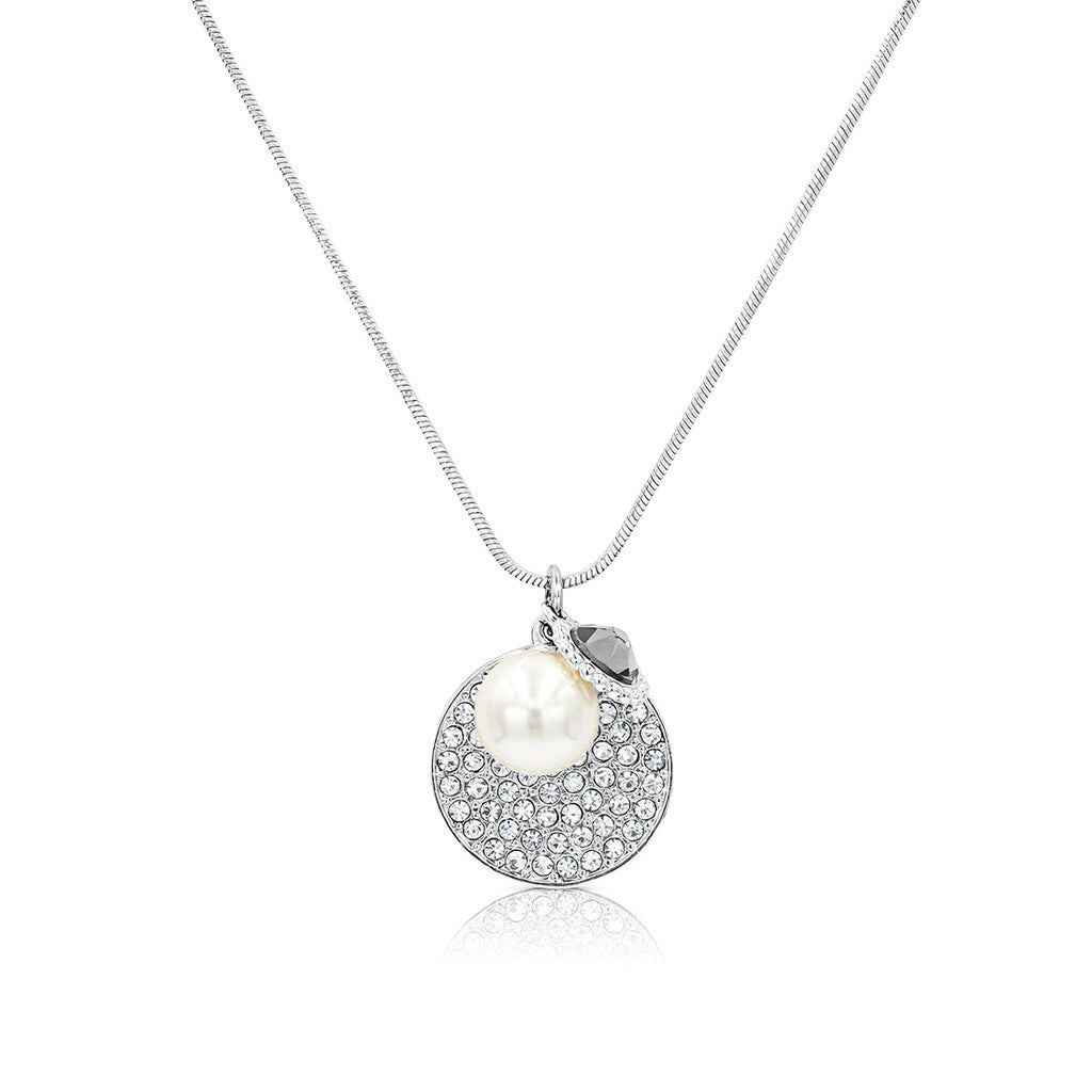 SO SEOUL Glimmer Circle with Pearl and Mini Charm Austrian Crystal Long Pendant Chain Necklace