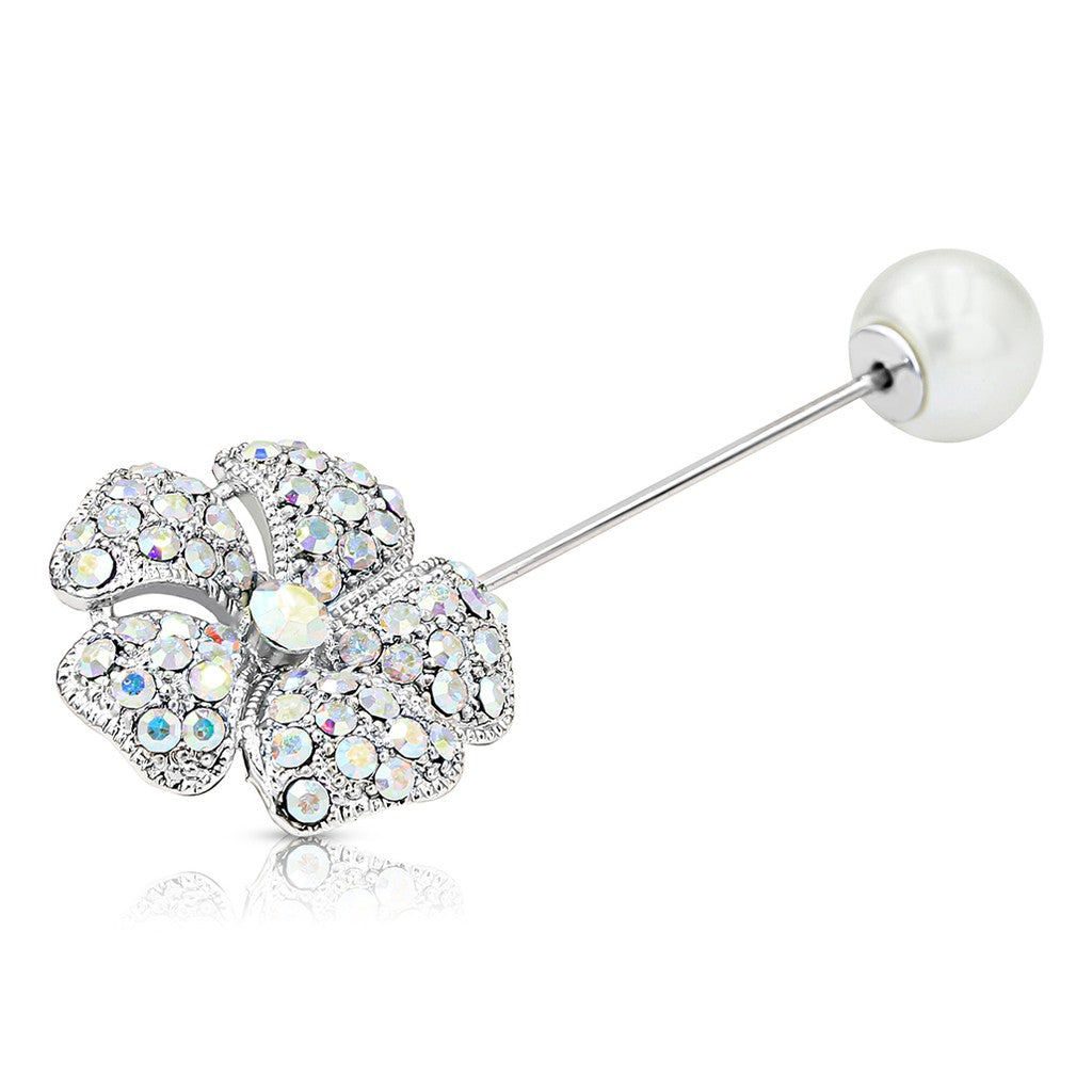 SO SEOUL Leilani Austrian Crystal Flower Lapel Pin with Pearl Detail