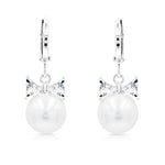 Load image into Gallery viewer, SO SEOUL Elegant Pearl and Diamond Simulant Ribbon Hoop or Clip-On Earrings
