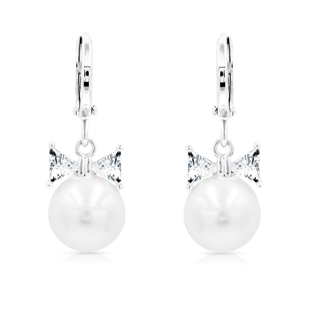 SO SEOUL Elegant Pearl and Diamond Simulant Ribbon Hoop or Clip-On Earrings