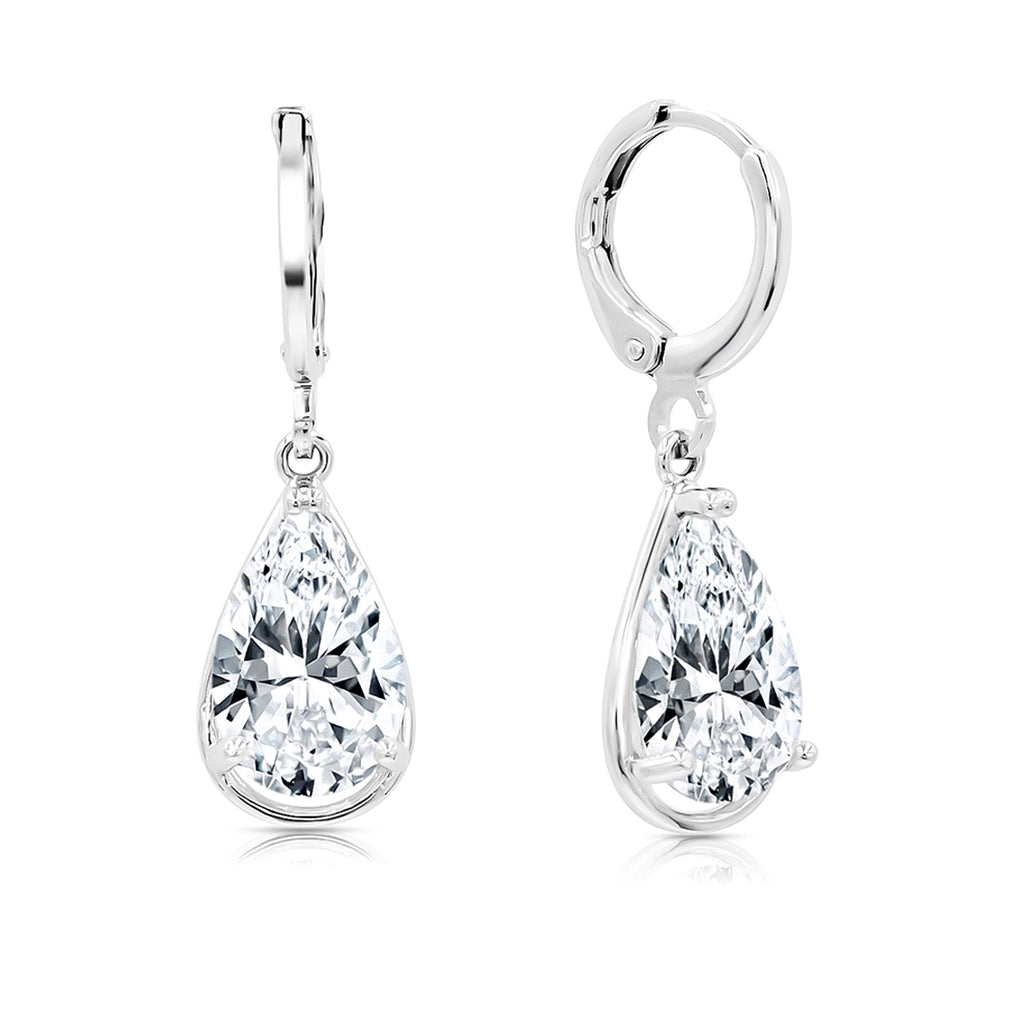 SO SEOUL Luxury Crown 3-Prong Solitaire Pear Cut Diamond Simulant Zirconia Hoop and Clip-On Earrings Set