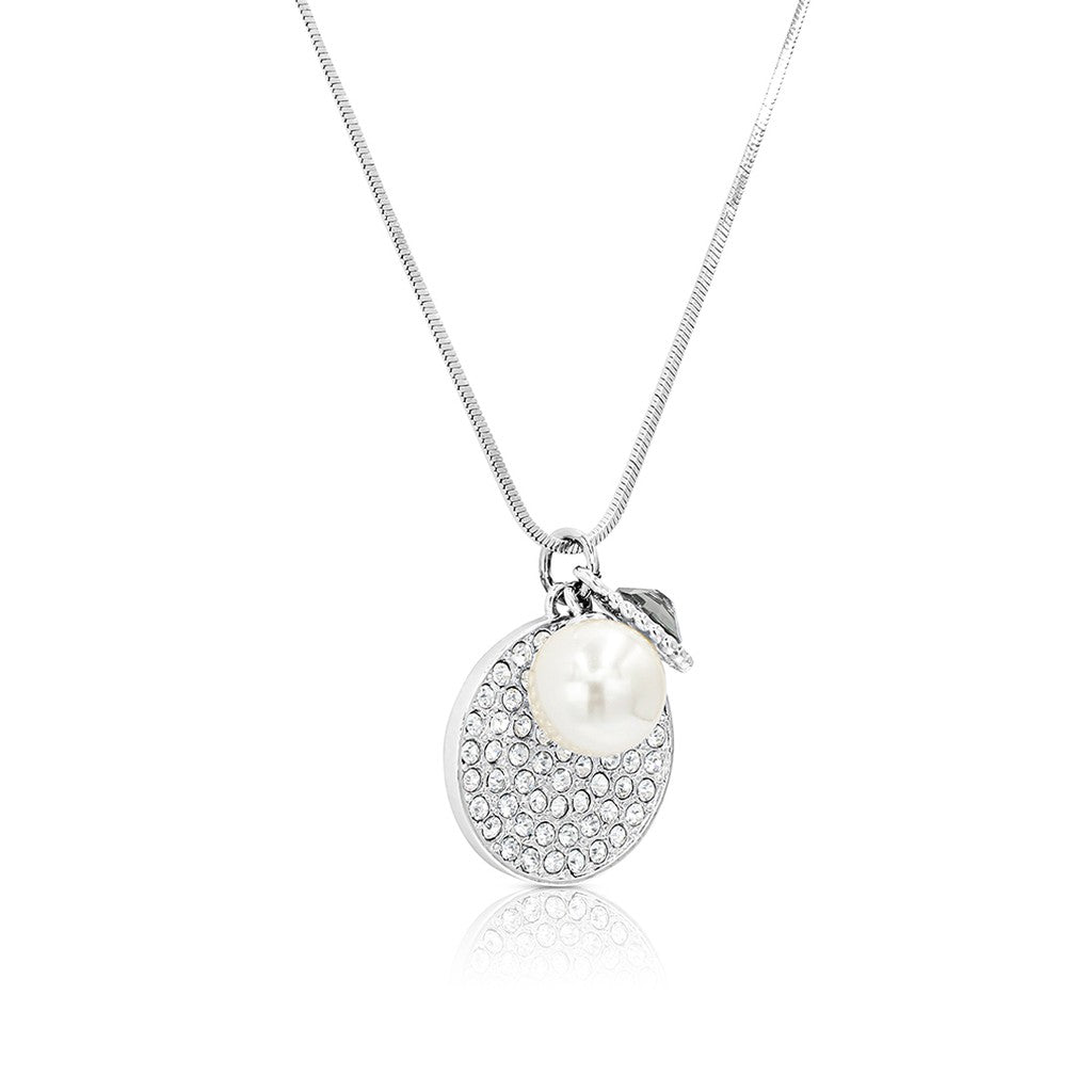 SO SEOUL Glimmer Circle with Pearl and Mini Charm Austrian Crystal Long Pendant Chain Necklace