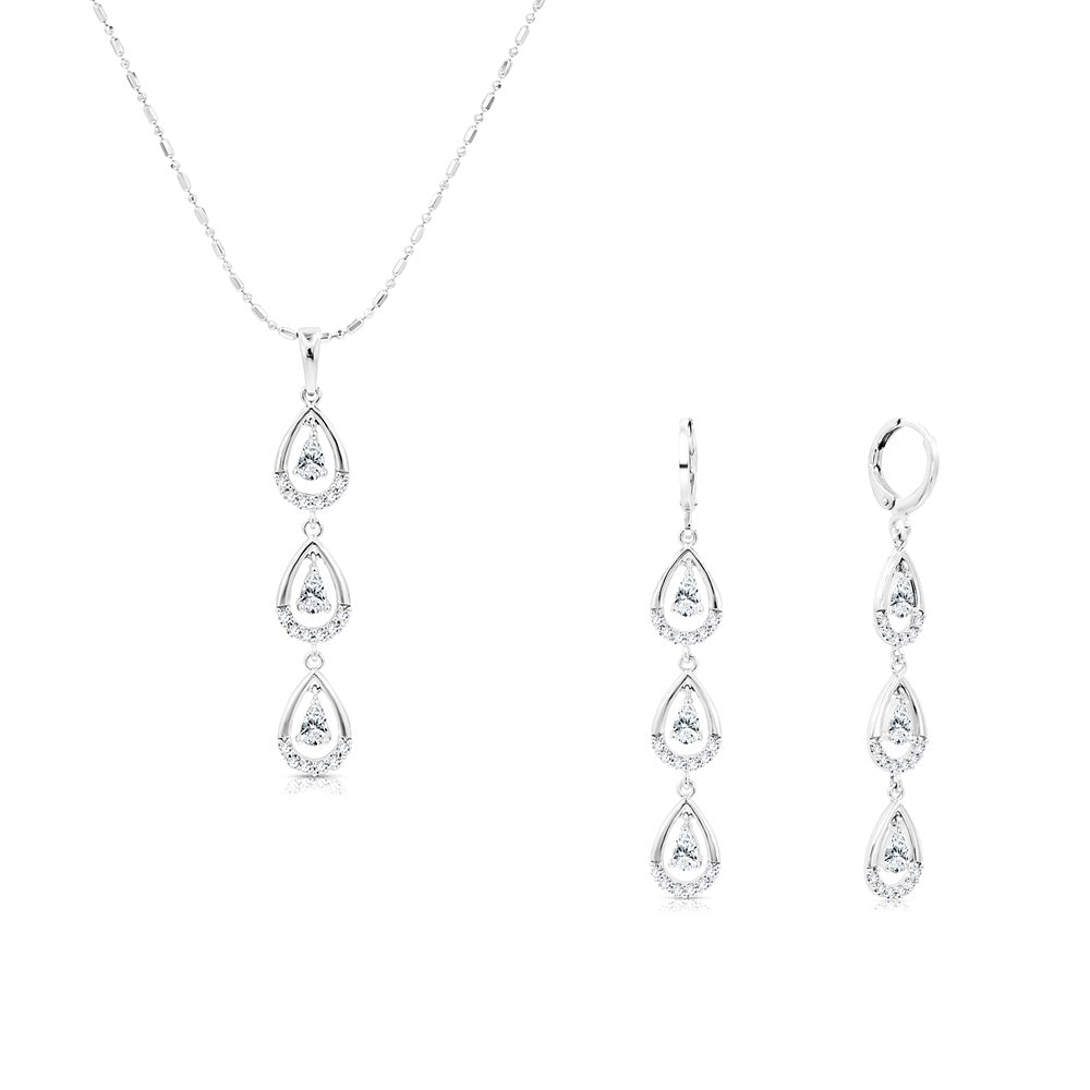 SO SEOUL Callista Teardrop Diamond Simulant Dangle Earrings and Pendant Necklace Set