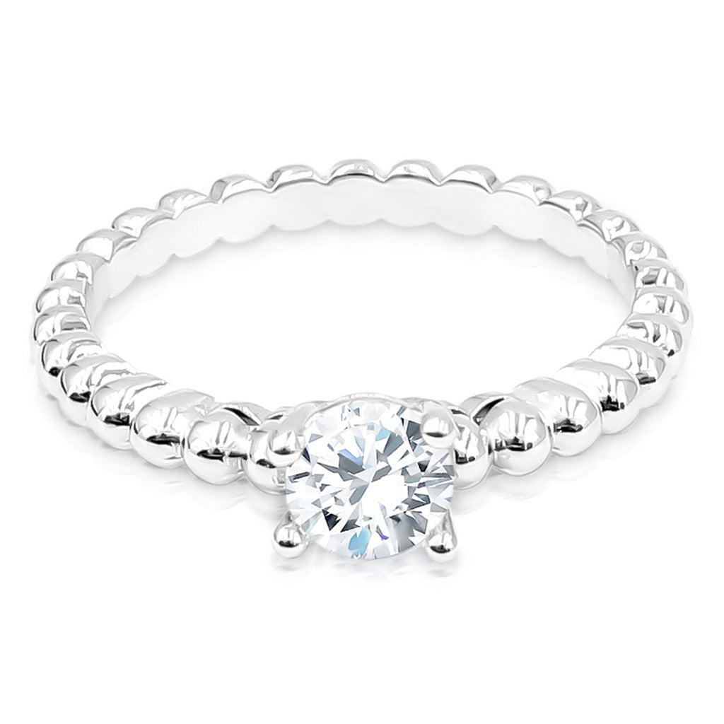 SO SEOUL Athena Brilliant Cut 0.50 CARAT Diamond Simulant Zirconia Solitaire Silver Ring with Single Row Band