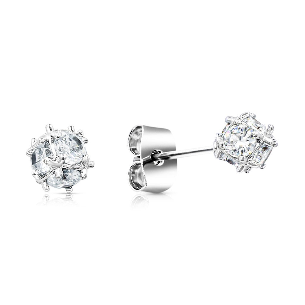 SO SEOUL Atlas Sphere Dainty Diamond Simulant Cubic Zirconia Encrusted Round Stud Earrings