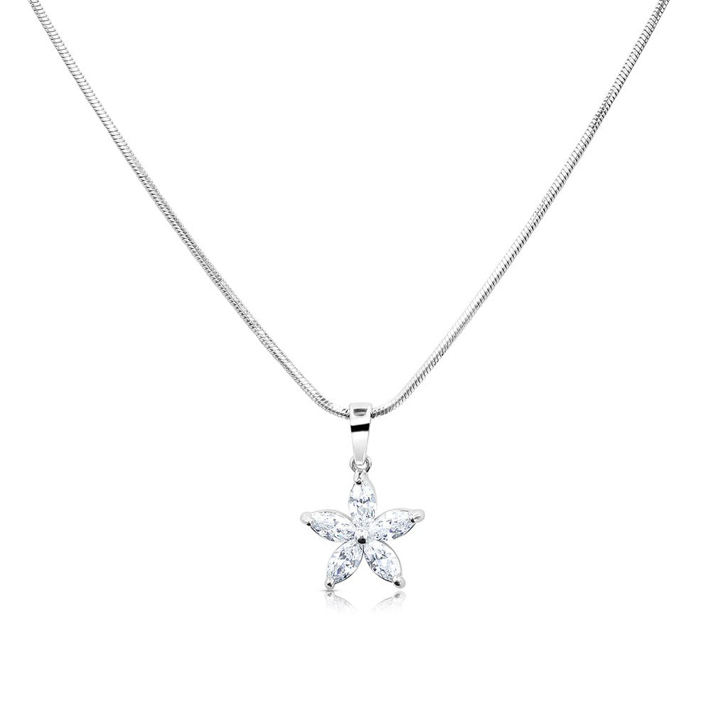 SO SEOUL Leilani Starflower Diamond Simulant Cubic Zirconia Stud Earrings and Pendant Necklace Set