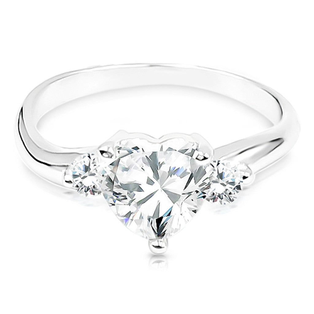 SO SEOUL Amora Heart Three-Stone 1 CARAT Diamond Simulant Cubic Zirconia Heart and Round Brilliant Silver Ring
