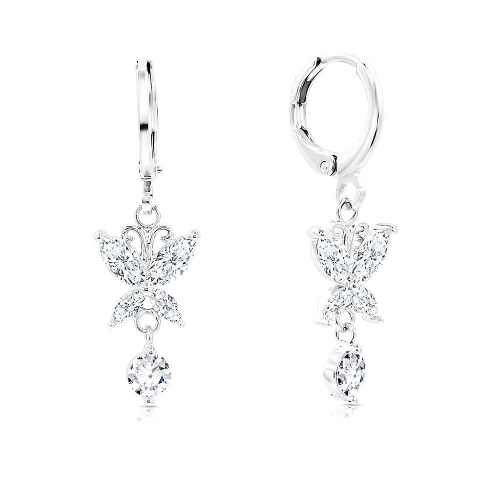 SO SEOUL Caria Dazzling Butterfly Diamond Simulant Zirconia Hoop or Clip-On Earrings