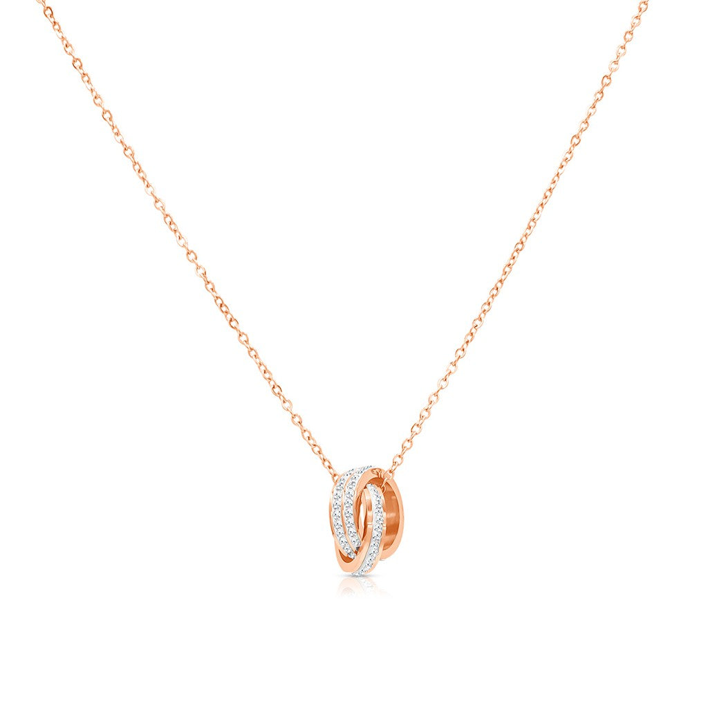 SO SEOUL Aurelia Interlocking Round & Circle Pendant with White Austrian Crystal Accents Rose Gold Necklace