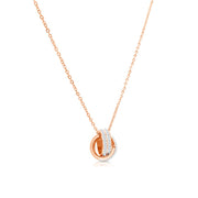 SO SEOUL Aurelia Barrel Double Circle Interlocking Austrian Crystal Rose Gold Pendant Chain Necklace