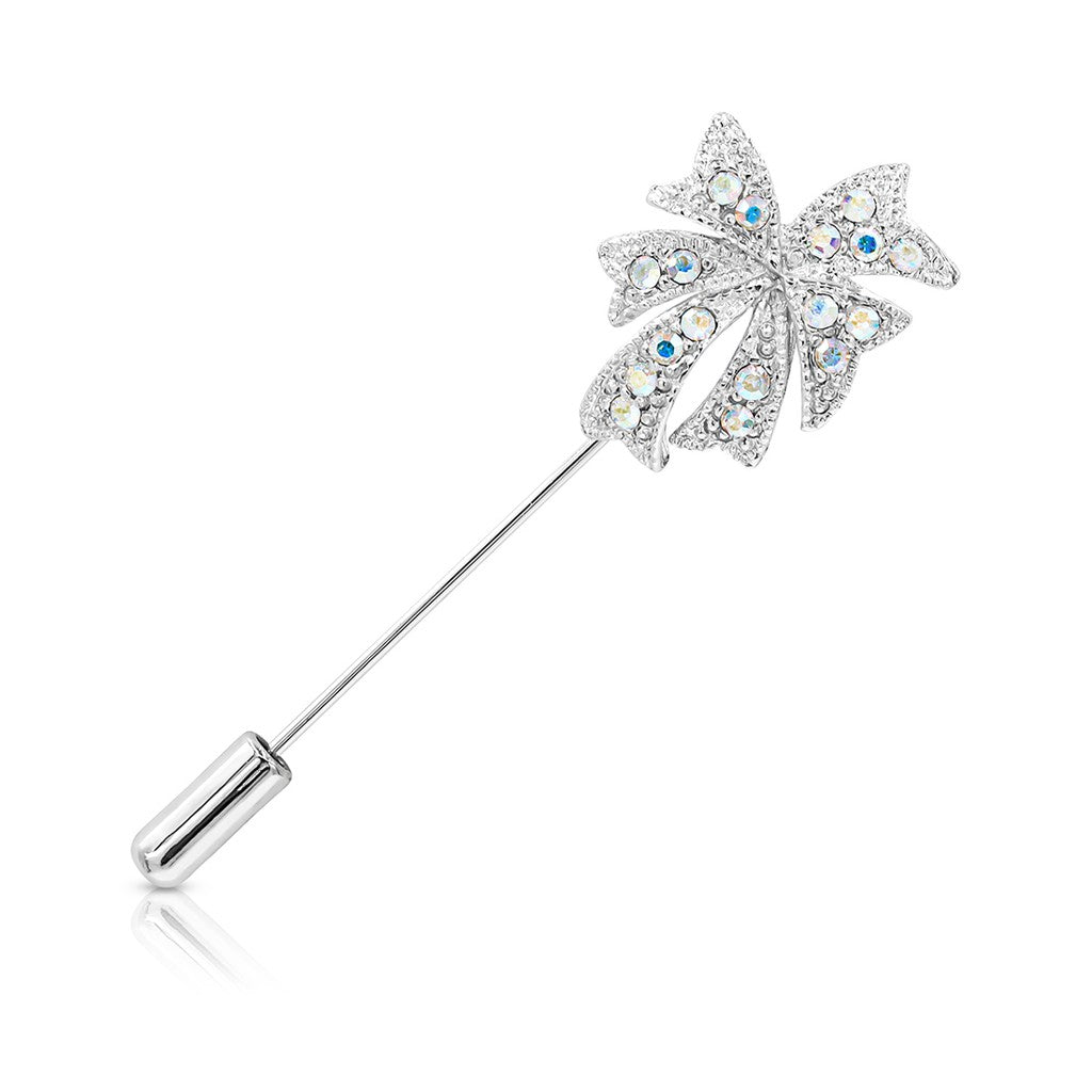 SO SEOUL Leilani Bow-Shaped Lapel Pin with Aurore Boreale Austrian Crystals
