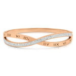 Load image into Gallery viewer, SO SEOUL Valeria Rose Gold-Tone Bangle with Intertwined Double Row Design and White Austrian Crystal Accents
