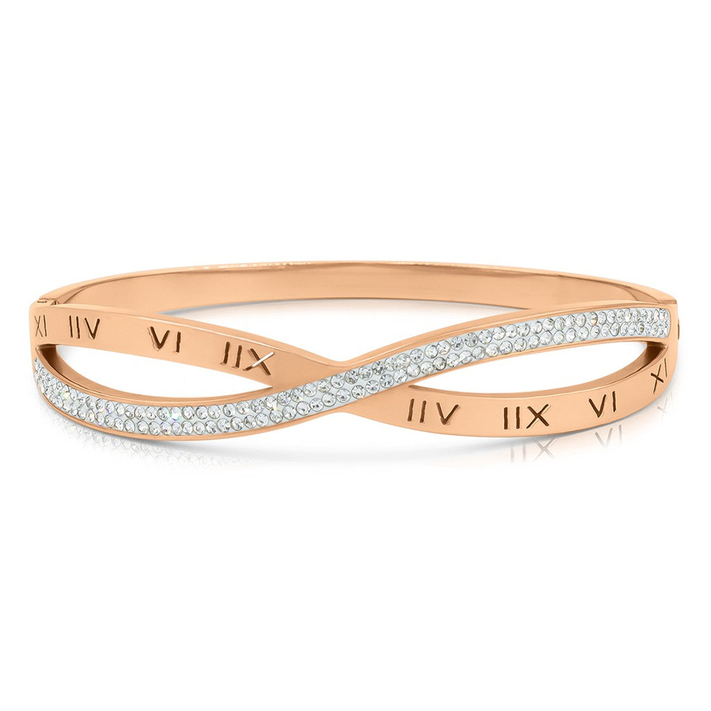 SO SEOUL Valeria Rose Gold-Tone Bangle with Intertwined Double Row Design and White Austrian Crystal Accents