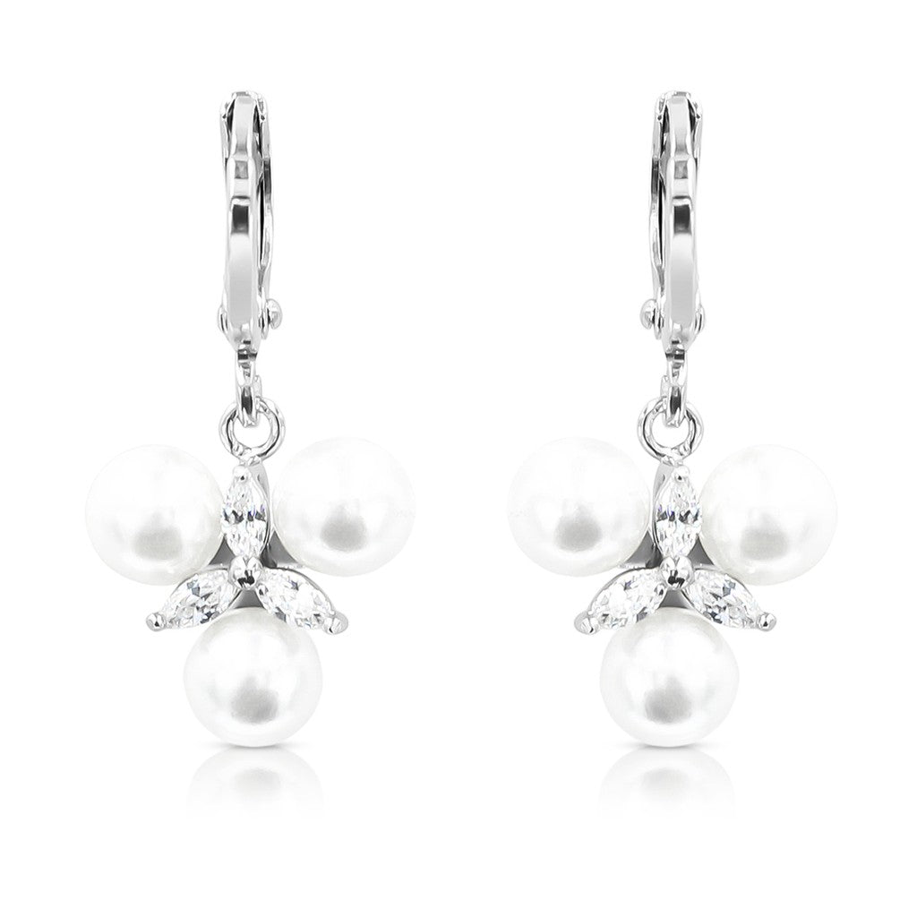 SO SEOUL Everleigh Trilliant Pearl with Marquise Cut Diamond Simulant Cubic Zirconia Hoop Earrings or Clip-On Earrings