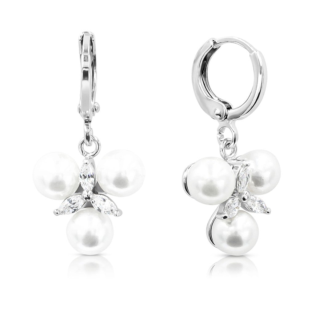 SO SEOUL Everleigh Trilliant Pearl with Marquise Cut Diamond Simulant Cubic Zirconia Hoop Earrings or Clip-On Earrings