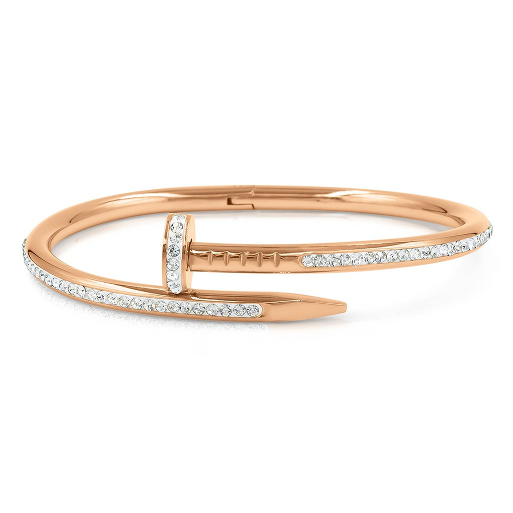 SO SEOUL 'Nail It' Austrian Crystal-Embellished Silver or Rose Gold Hinged Bangle
