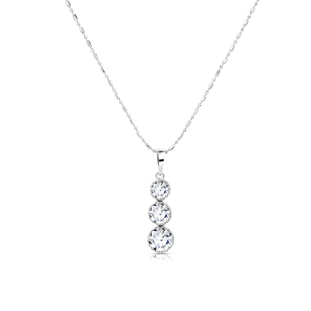 SO SEOUL Lila Crown Triple Round Diamond Simulant Cubic Zirconia Pendant Necklace - Available in White or Purple