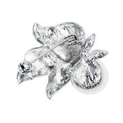 SO SEOUL Leilani Flower with Oversized Pearl Aurore Boreale Austrian Crystal Rollover Clasp Brooch