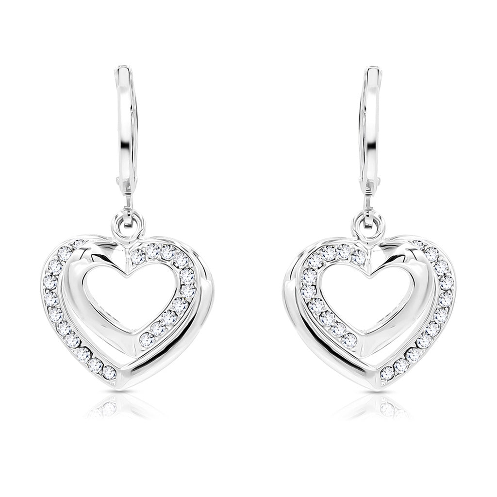 SO SEOUL Amora Enchantment - White Austrian Crystal Open Heart Earrings or Clip-On Earrings Options