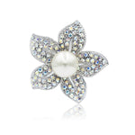 Load image into Gallery viewer, SO SEOUL Leilani Puffed Flower Brooch with White Pearl and Aurore Boreale Crystals

