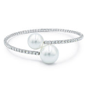 SO SEOUL Quinn Pearl Bracelet – Spiral Adjustable Cuff with Austrian Crystals in Pink or White
