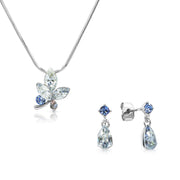 SO SEOUL Ioni Maple Leaf Blue Shade or Pink Swarovski® Crystal Pendant Necklace and Earrings Set