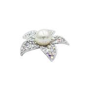 SO SEOUL Leilani Puffed Flower Brooch with White Pearl and Aurore Boreale Crystals