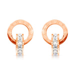 Load image into Gallery viewer, SO SEOUL Valeria Rose Gold Roman Numerals and White Austrian Crystal Accents Stud Earrings
