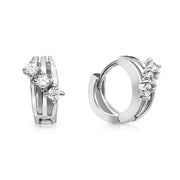 SO SEOUL Triple Solitaire Round Brilliant-Cut Diamond Simulant Cubic Zirconia Huggie Hoop Clip Earrings