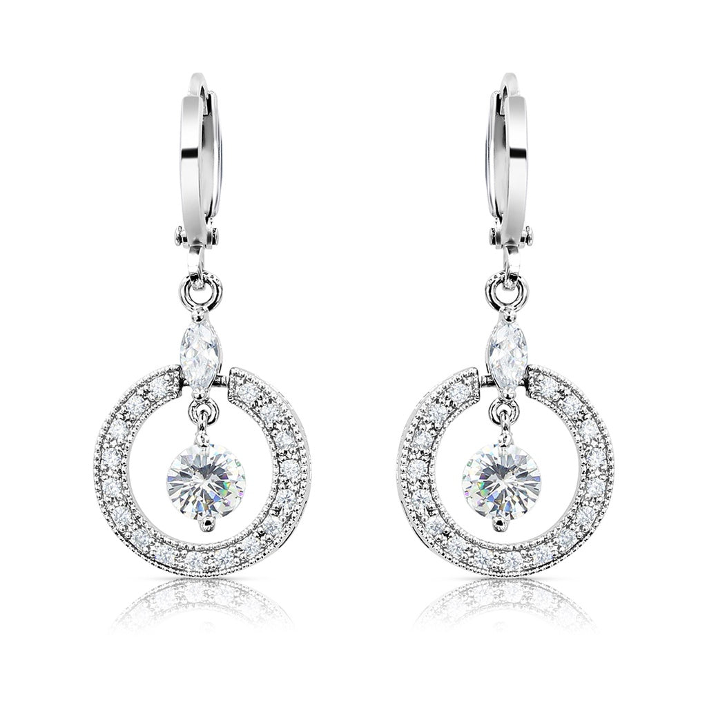 SO SEOUL Halo Open Circle Simulated Diamond Cubic Zirconia Hoop or Clip-On Earrings