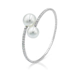 Load image into Gallery viewer, SO SEOUL Quinn Elegance - White or Pink Pearl and Austrian Crystal Spiral Bangle, Adjustable Open-End Cuff
