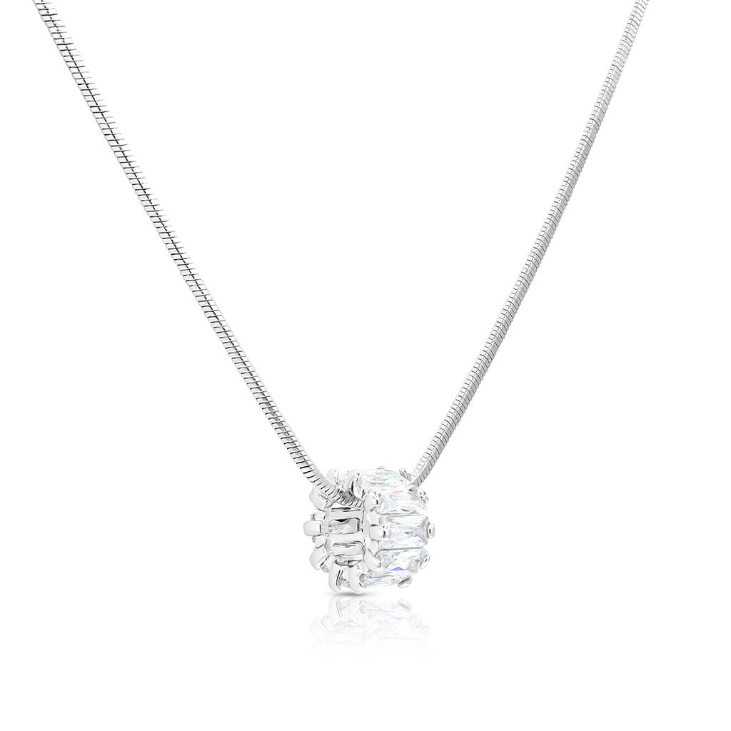 SO SEOUL Aurelia Timeless Triple Rolling Barrel with Diamond Simulant Cubic Zirconia Pendant Necklace