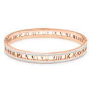 SO SEOUL Valeria Full-Circle Roman Numeral Bangle with White Austrian Crystal Inlay in Rose Gold-Tone