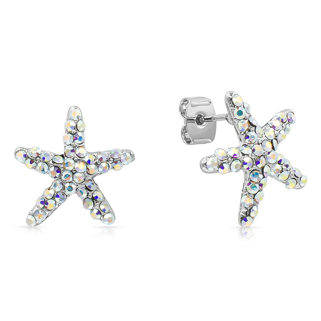 SO SEOUL Starfish-Inspired Aurore Boreale and Pink Austrian Crystal Stud Earrings and Pendant Necklace Set