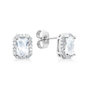 SO SEOUL Emerald-Cut Halo Diamond Simulant Cubic Zirconia Stud Earrings