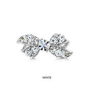SO SEOUL Graceful Lifelong Ribbon Bow Mini Brooch with Austrian Crystals, Kerongsang Pin - Available in White, Aurore Boreale, Turquoise, and Pink