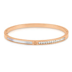 Load image into Gallery viewer, SO SEOUL Claire Rose Gold Bangle with Mother of Pearl and White Austrian Crystal Accents

