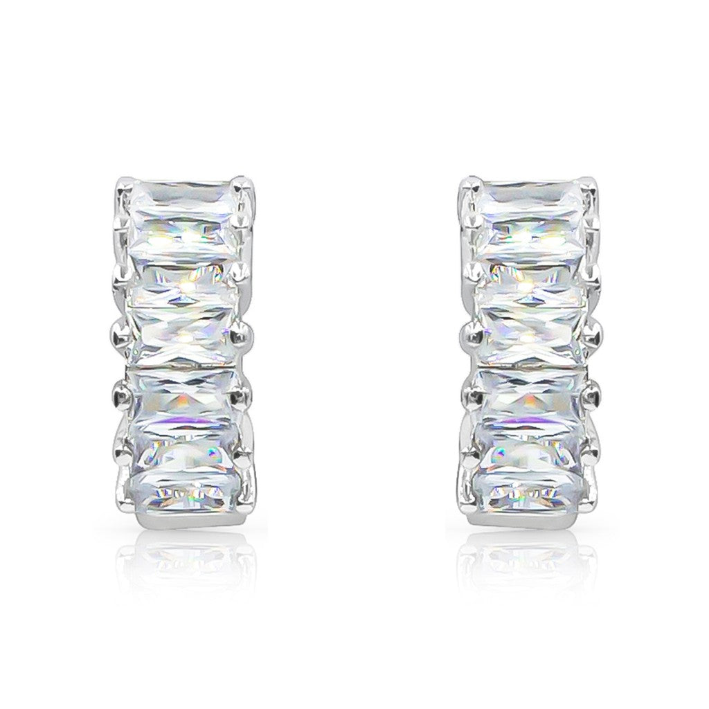 SO SEOUL Emerald-Cut Diamond Simulant Cubic Zirconia Huggie Hoop Clip Earrings