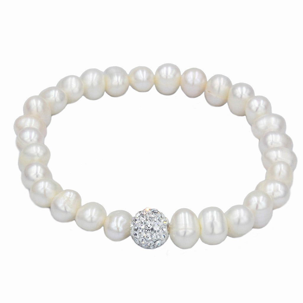 SO SEOUL Elegance Freshwater Pearl and Austrian Crystal Stretch Bracelet