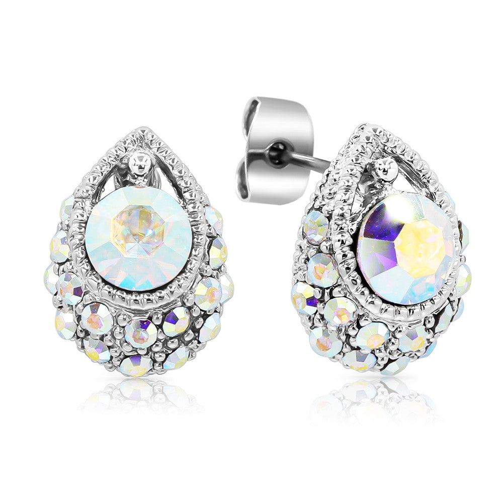 SO SEOUL 'Enchanted Teardrop' Stud Earrings with Aurore Boreale Swarovski Crystals