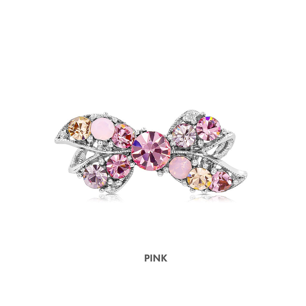 SO SEOUL Graceful Lifelong Ribbon Bow Mini Brooch with Austrian Crystals, Kerongsang Pin - Available in White, Aurore Boreale, Turquoise, and Pink
