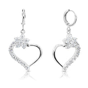 SO SEOUL Amora Open Heart Earrings - Diamond Simulant Zirconia with Floral Detail Hoops or Clip-Ons