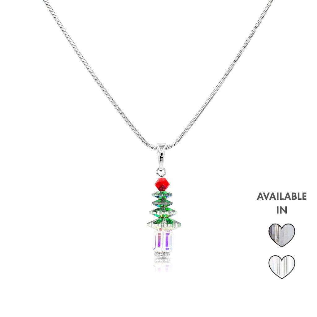 SO SEOUL 'Let it Snow' Christmas Tree Necklace with Swarovski® Aurore Boreale and Black Crystal Options