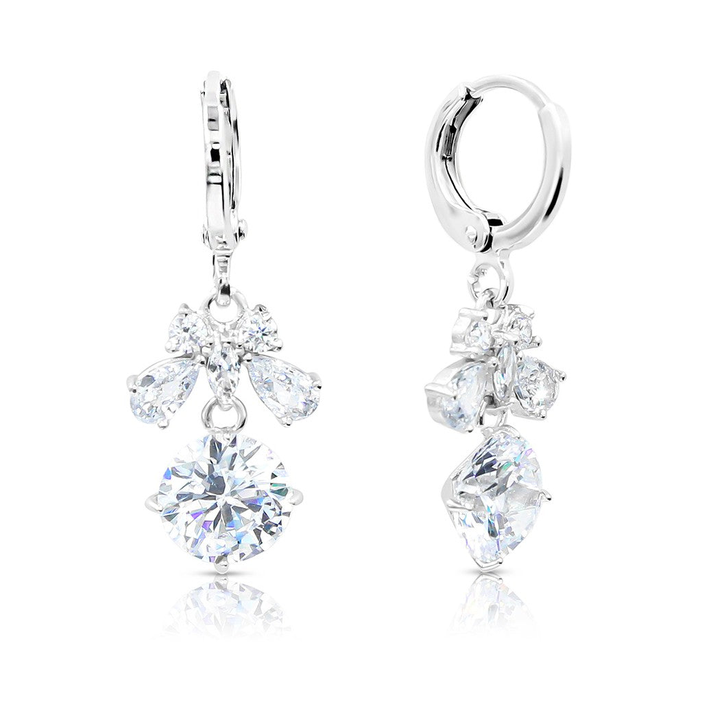 SO SEOUL Chic Ribbon Bow Solitaire Diamond Simulant Cubic Zirconia Hoop or Clip-On Earrings