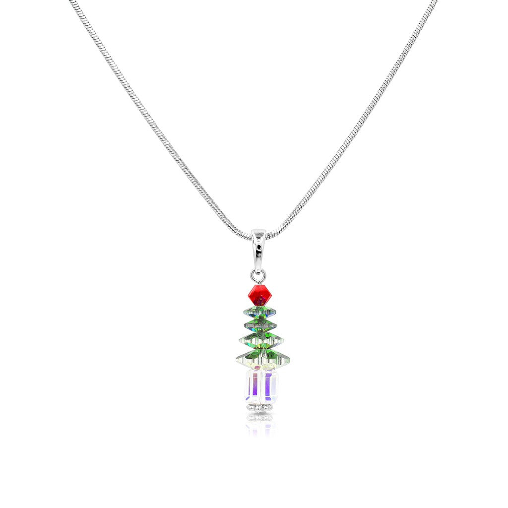 SO SEOUL 'Let it Snow' Christmas Tree Necklace with Swarovski® Aurore Boreale and Black Crystal Options